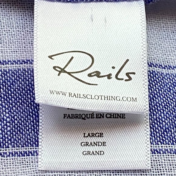 Rails Thea Sz L Blouse Button Up Tie Front Blue/White Striped Elbow Sleeve - Picture 8 of 10
